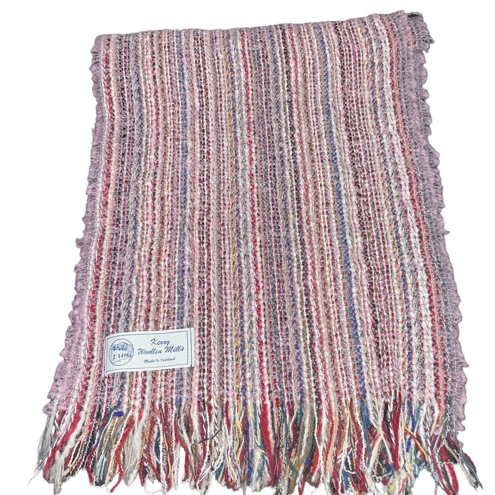 Kerry Woollen Mills Ireland 100% Lambswool Scarf Pink And Purple Toned. EUC